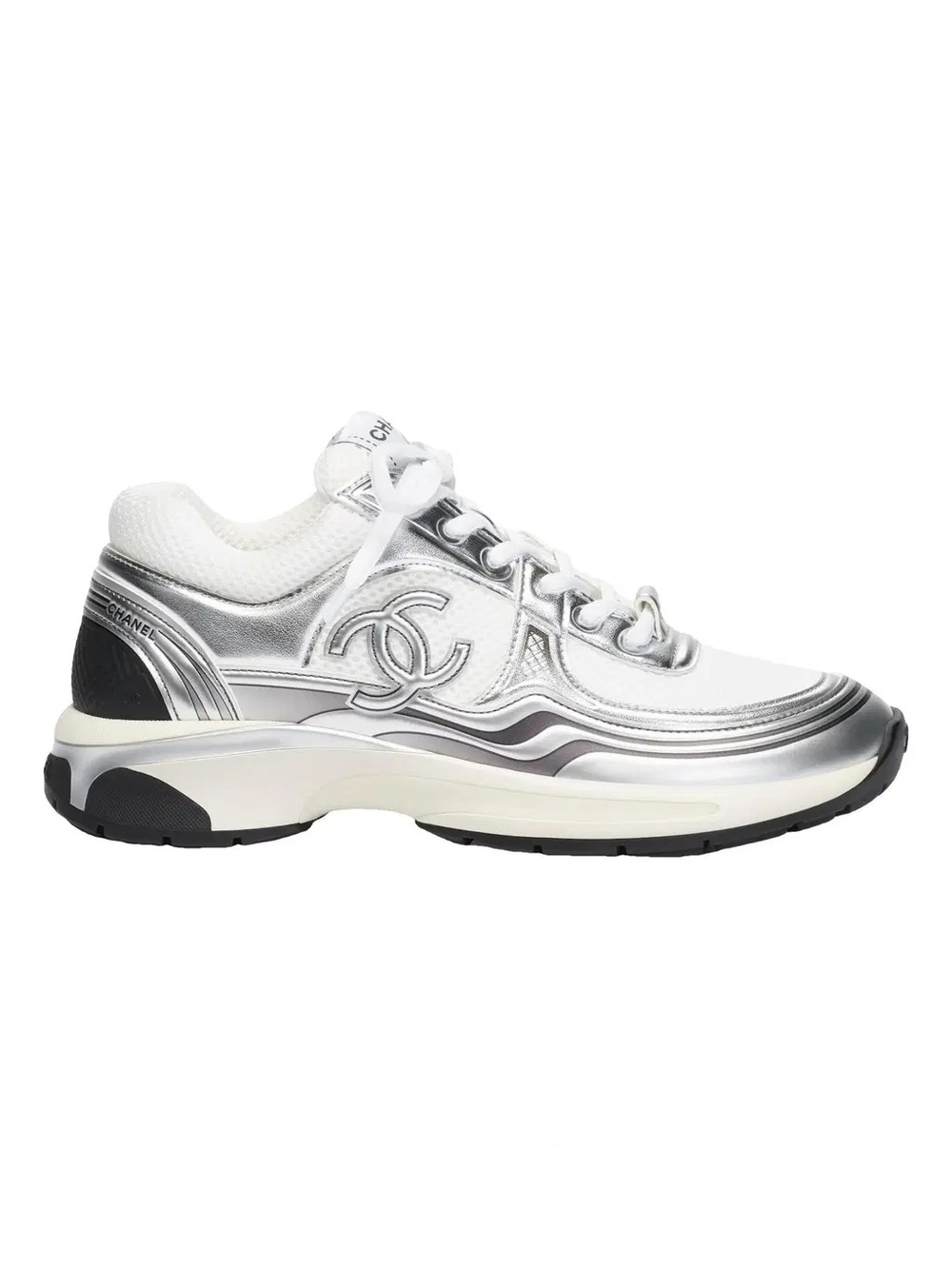 CHANEL Silver and White Women's Sneakers